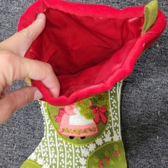 Merry Christmas Stocking Green Crochet Embroidery - Picture 3 of 6